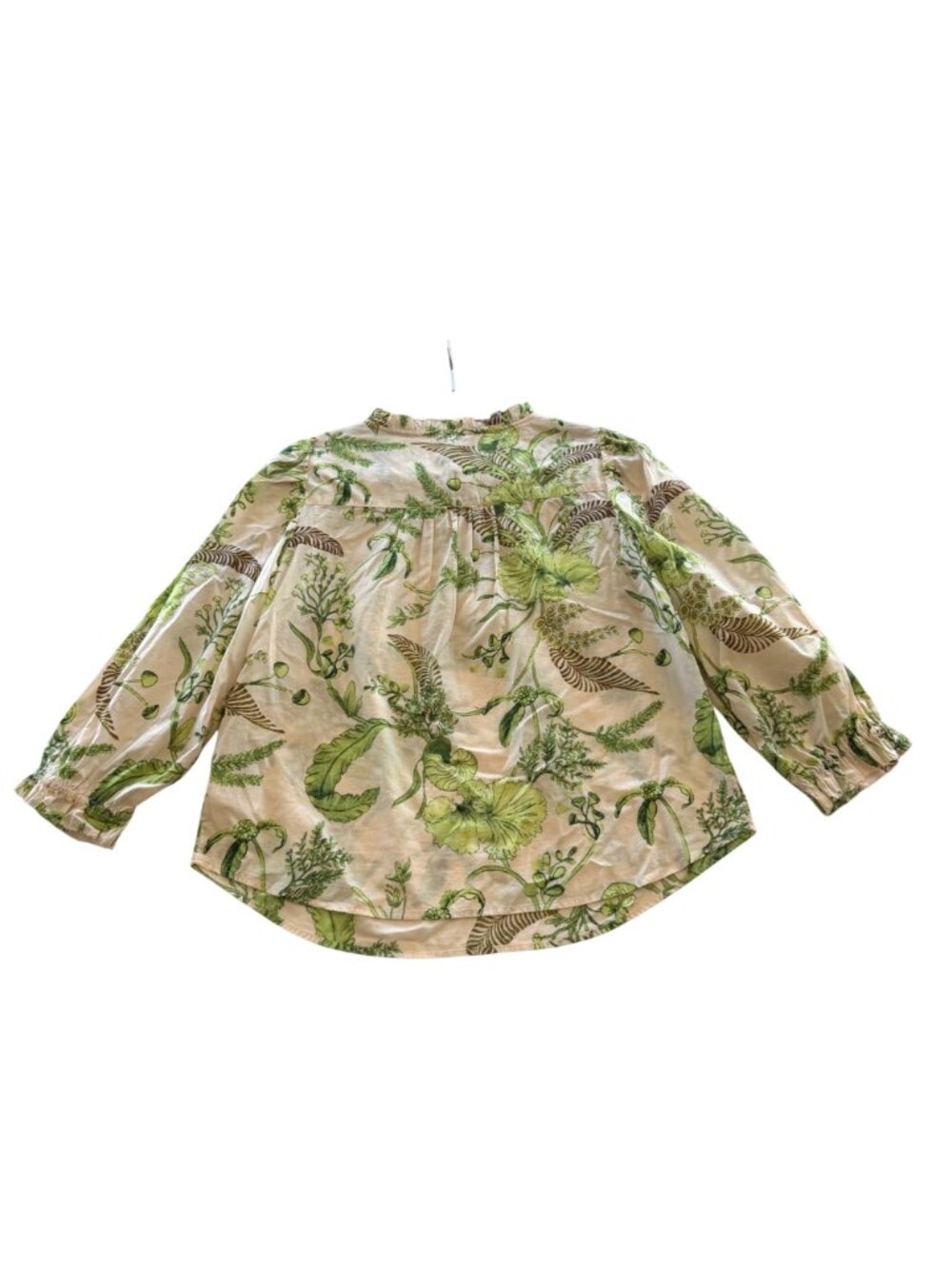 Talbots Lace Trim Pintuck Top S Woman Branching Floral Green Beige Leaves Floral - Picture 9 of 10